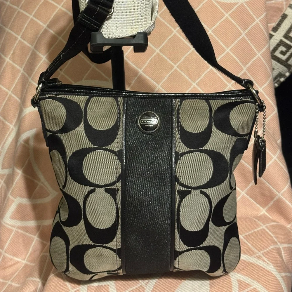 Coach Signature Black and Gray Crossbody Bag - Picture 1 of 4